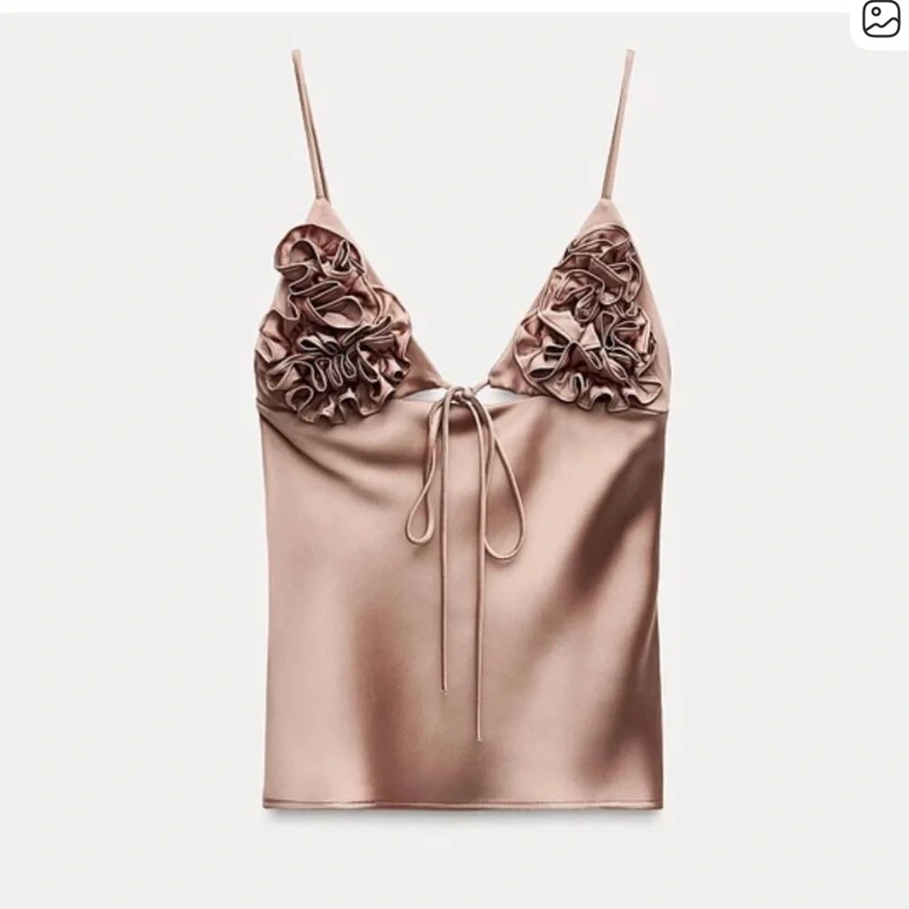 Zara Women's Ruffled Satin Camisole - Pink - Picture 1 of 6